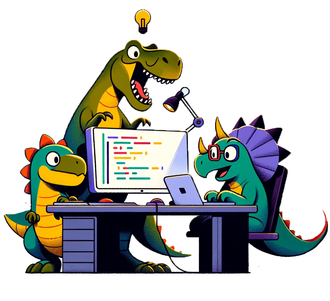 Dinosaurs Coding Around A Table